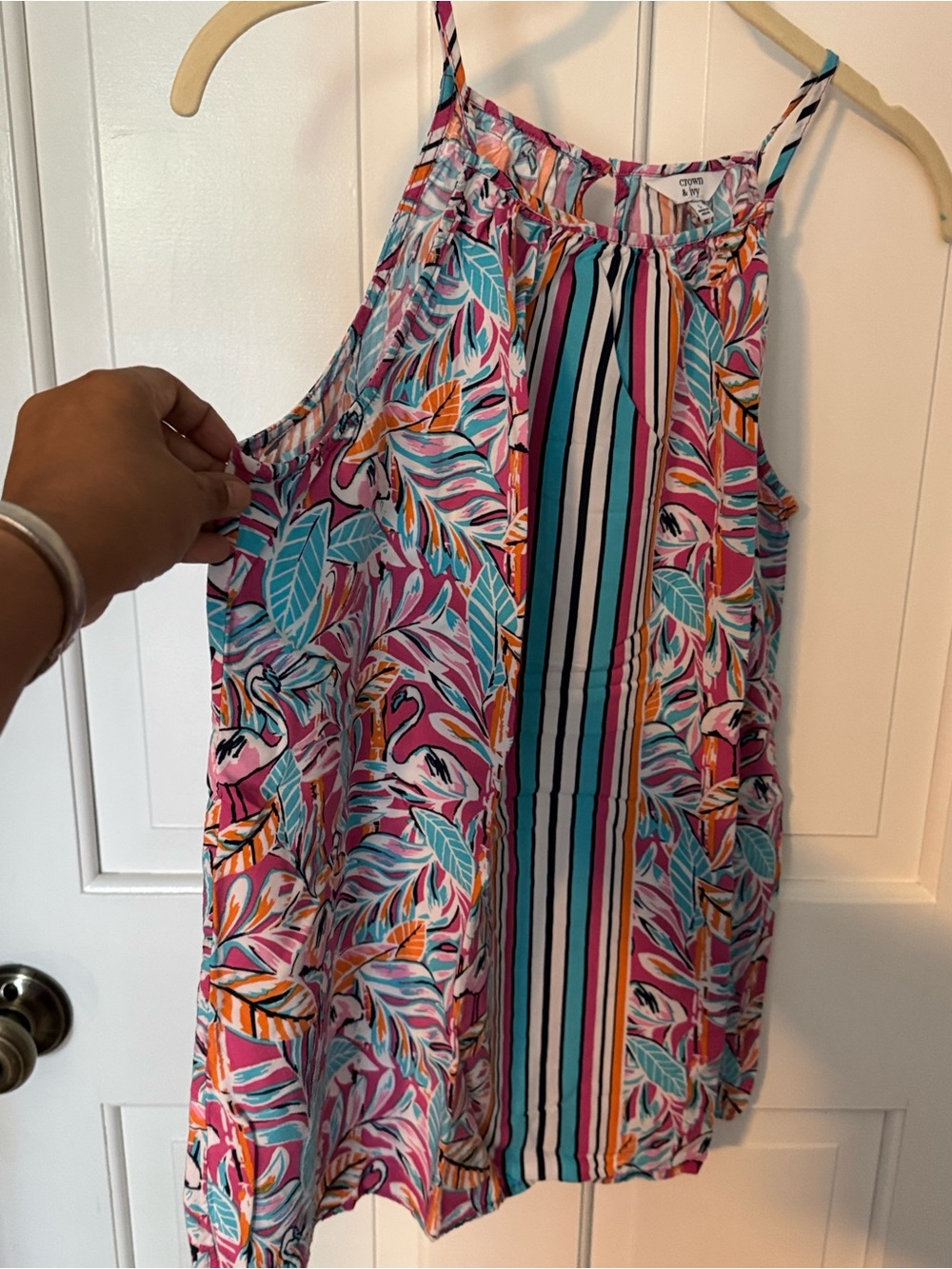 crown & ivy Pink, Teal and Navy Tropical Halter Top